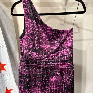 Jax One-Shoulder Purple/Deep Pink & Black Ruched Dress | Size 14